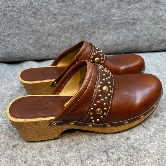 Michael Kors Studded‎ Leather Clogs Mules Brown Wooden Heel Women's Shoes Size 7 - Picture 4 of 9